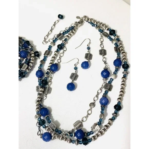 Antique PREMIER DESIGNS Blue Necklace Earrings and Bracelet Set - Picture 6 of 12